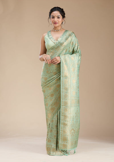 Sky Blue Banarasi Silk Saree-koskii