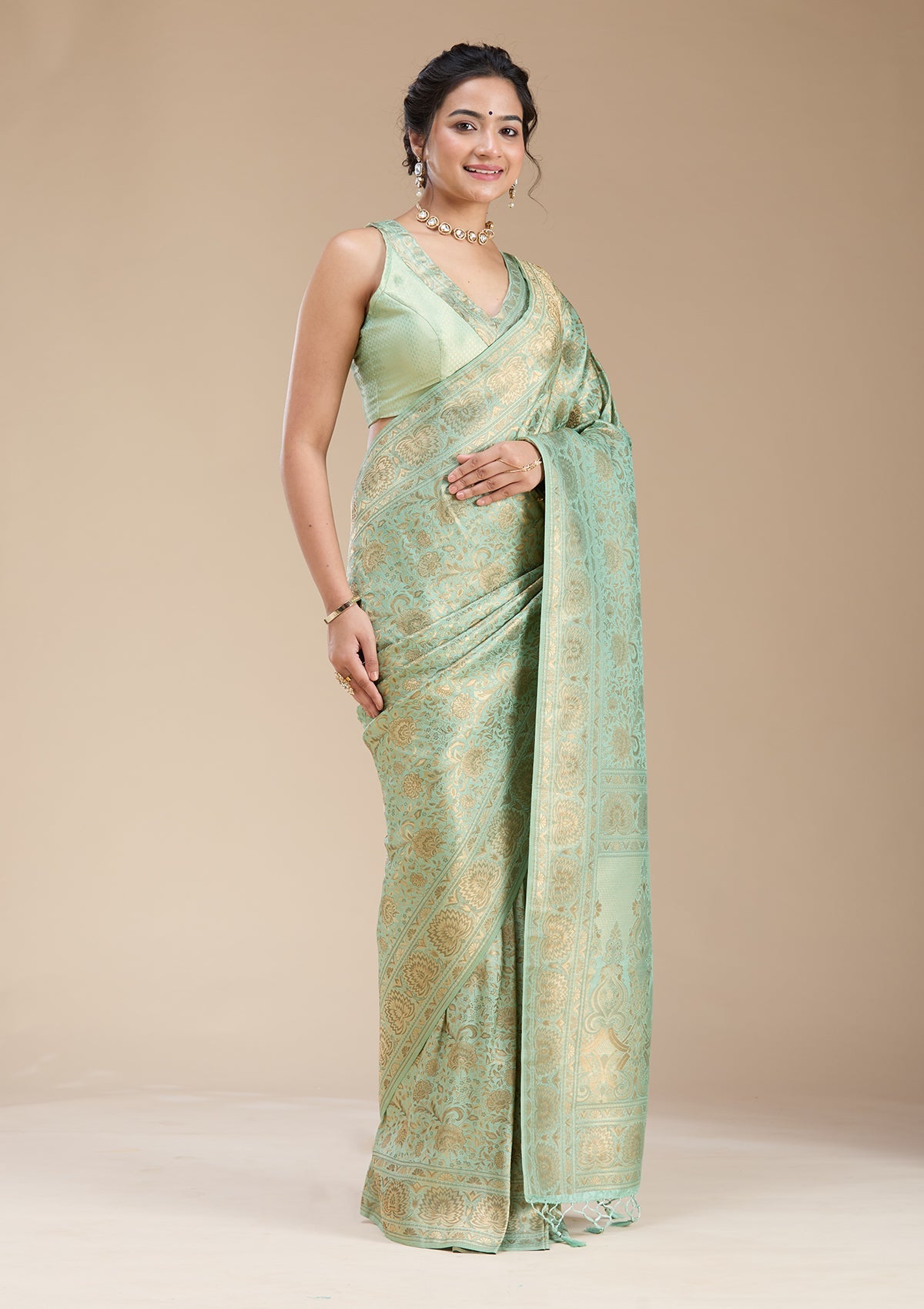 Sky Blue Banarasi Silk Saree-koskii