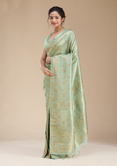 Sky Blue Banarasi Silk Saree-koskii