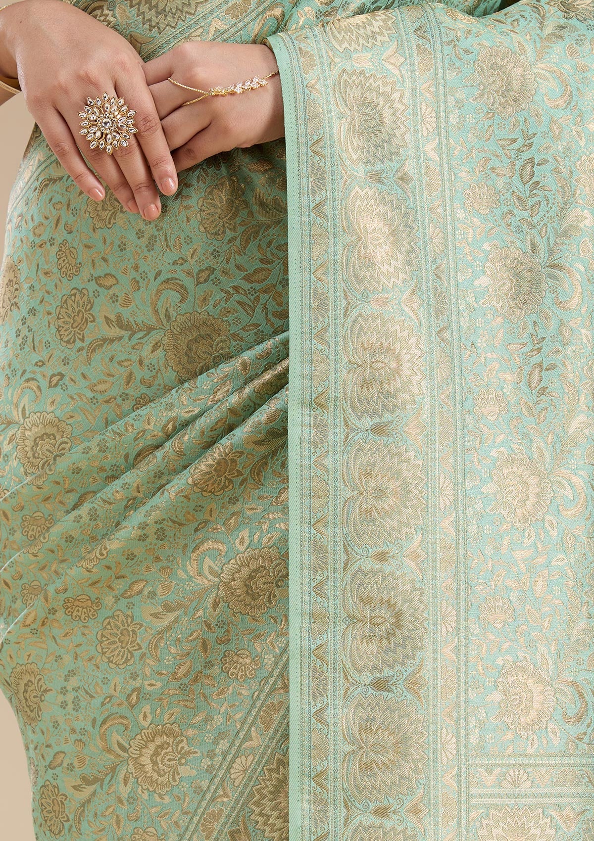 Sky Blue Banarasi Silk Saree-koskii