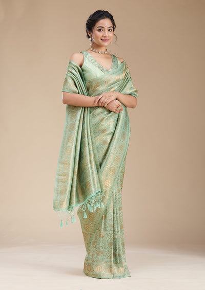 Sky Blue Banarasi Silk Saree-koskii