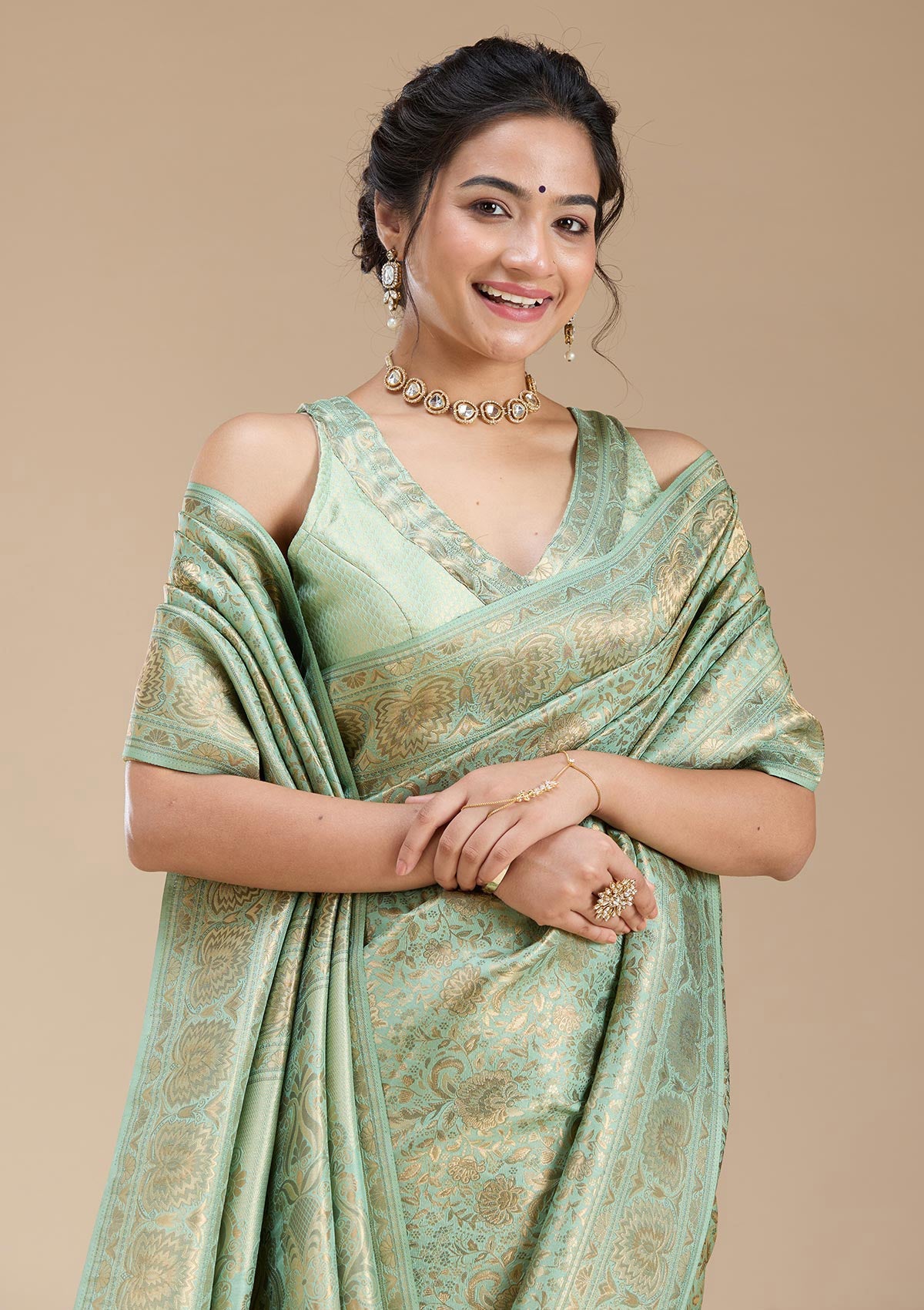 Sky Blue Banarasi Silk Saree-koskii