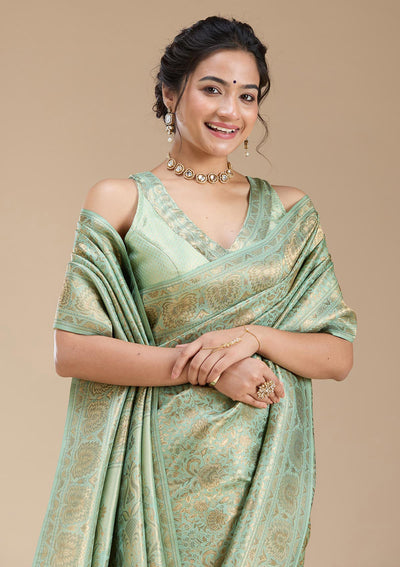 Sky Blue Banarasi Silk Saree-koskii