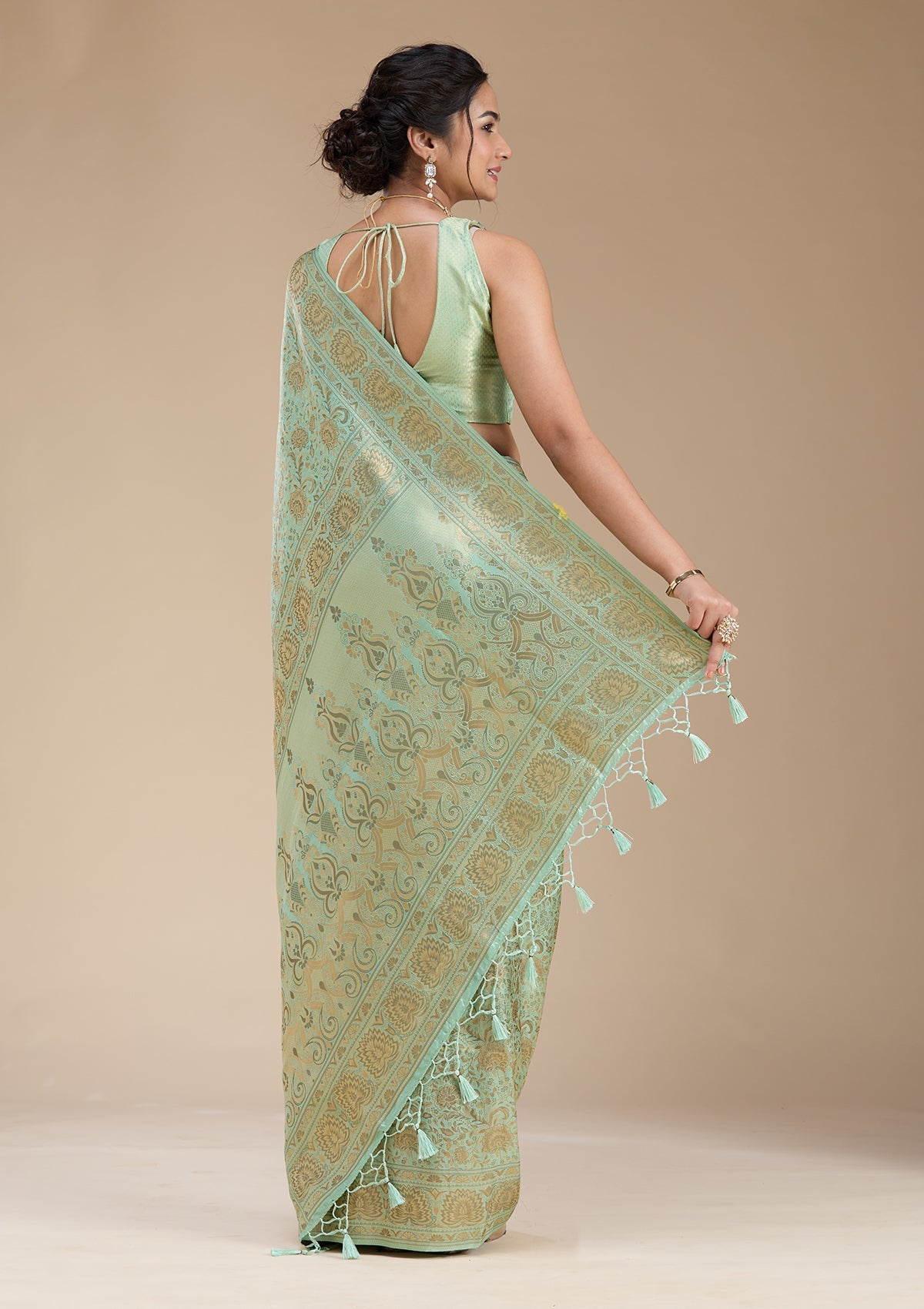 Sky Blue Banarasi Silk Saree-koskii