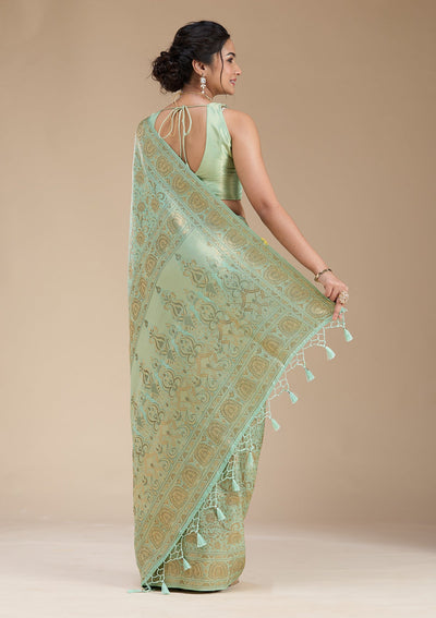 Sky Blue Banarasi Silk Saree-koskii