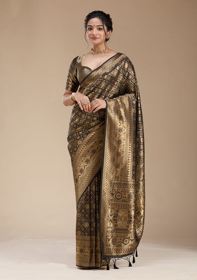 Black Banarasi Silk Saree-koskii