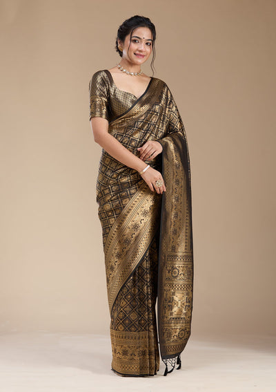 Black Banarasi Silk Saree-koskii