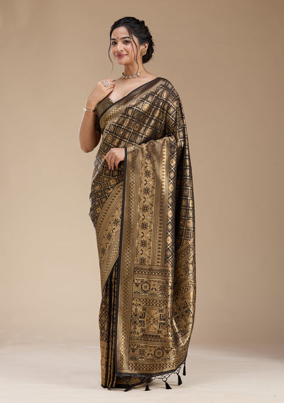 Black Banarasi Silk Saree-koskii