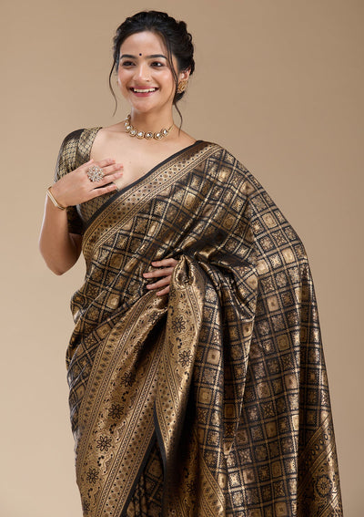 Black Banarasi Silk Saree-koskii