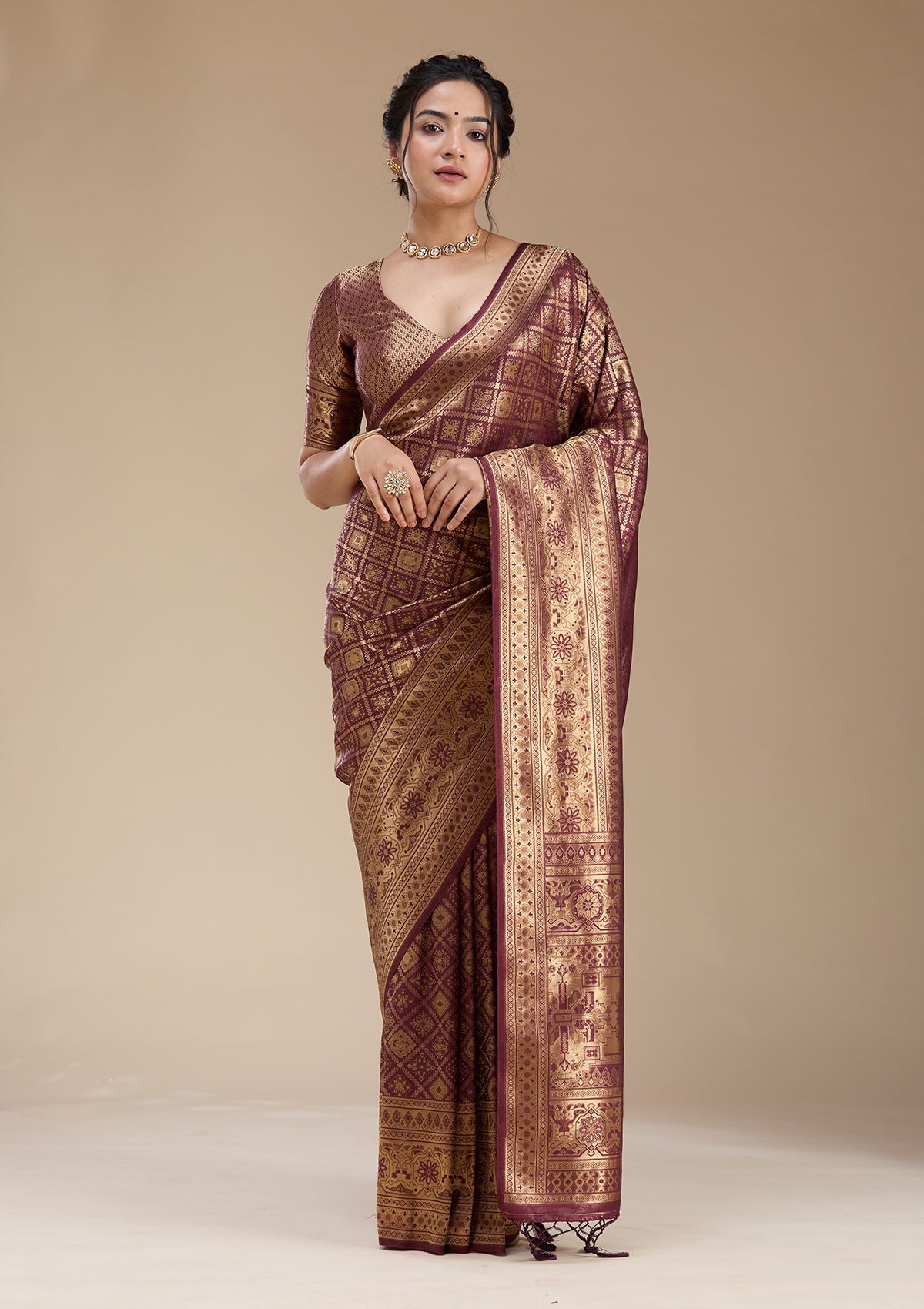 Brown Banarasi Silk Saree-koskii