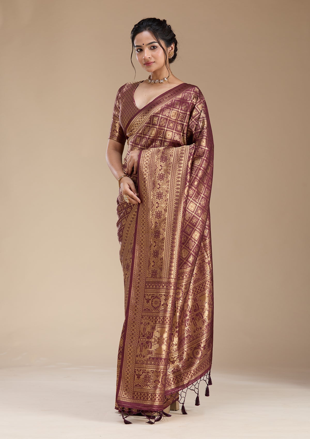 Brown Banarasi Silk Saree-koskii