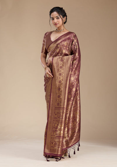 Brown Banarasi Silk Saree-koskii