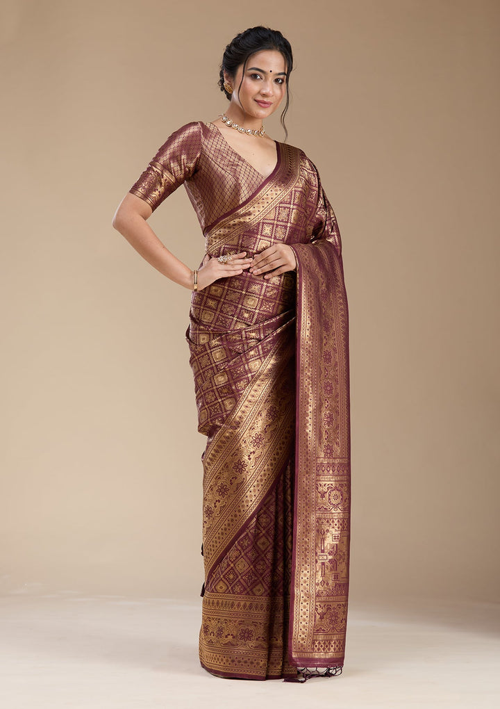 Brown Banarasi Silk Saree-koskii