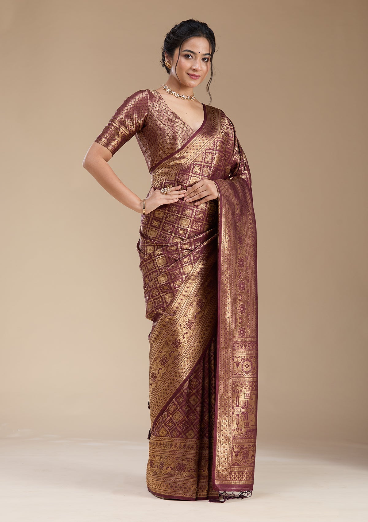 Brown Banarasi Silk Saree-koskii
