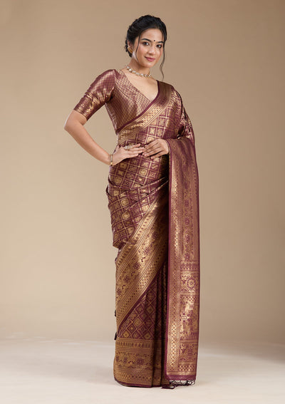 Brown Banarasi Silk Saree-koskii
