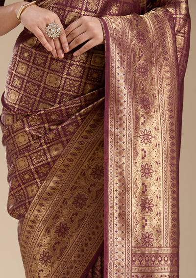 Brown Banarasi Silk Saree-koskii
