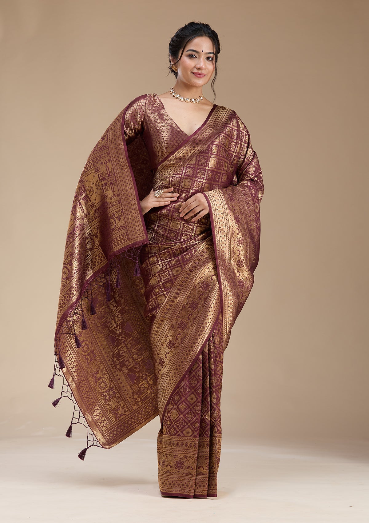 Brown Banarasi Silk Saree-koskii