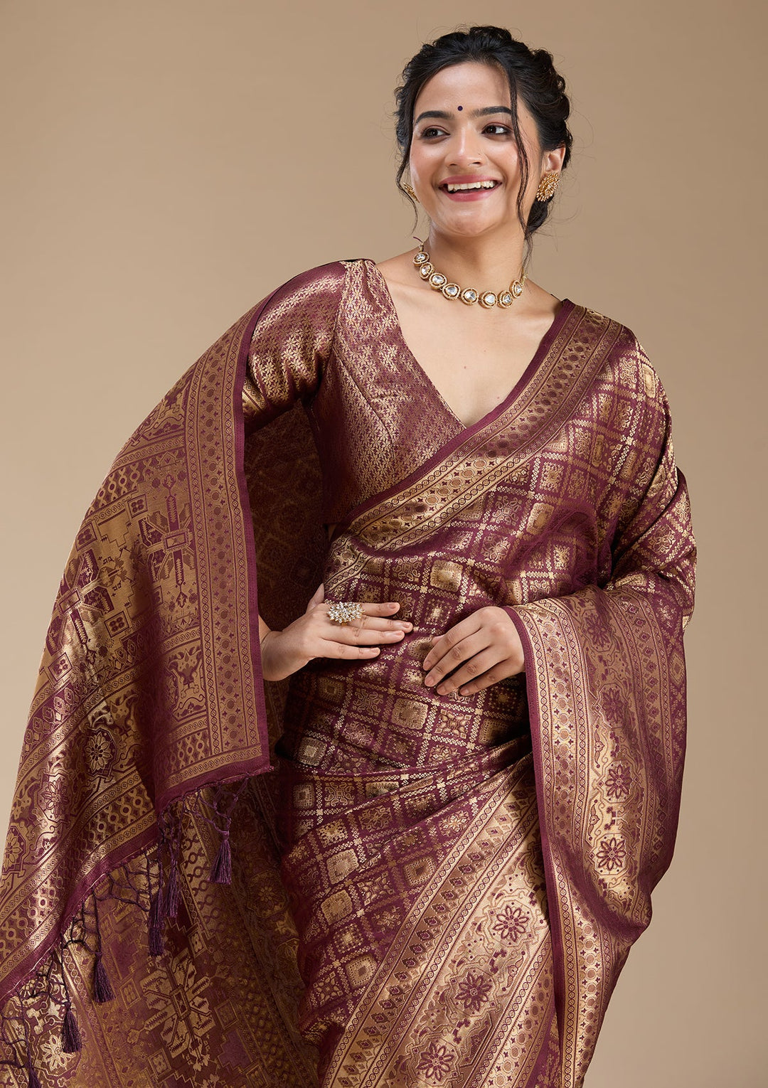 Brown Banarasi Silk Saree-koskii
