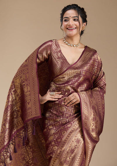 Brown Banarasi Silk Saree-koskii