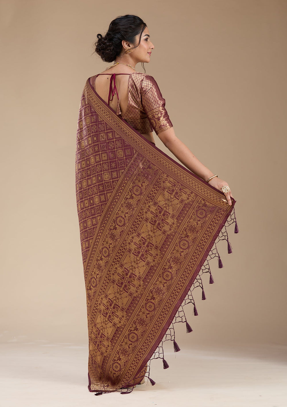 Brown Banarasi Silk Saree-koskii