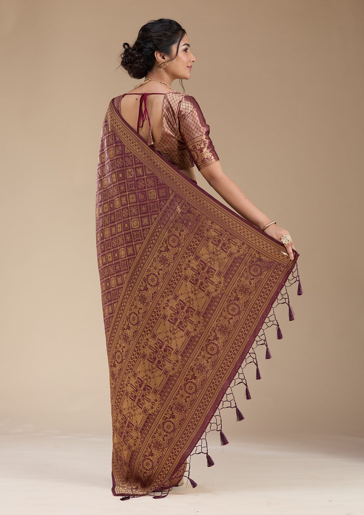 Brown Banarasi Silk Saree-koskii