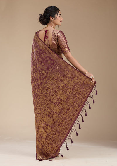 Brown Banarasi Silk Saree-koskii