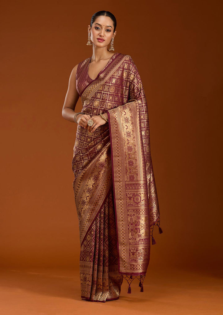 Maroon Zariwork Art Silk Saree-Koskii