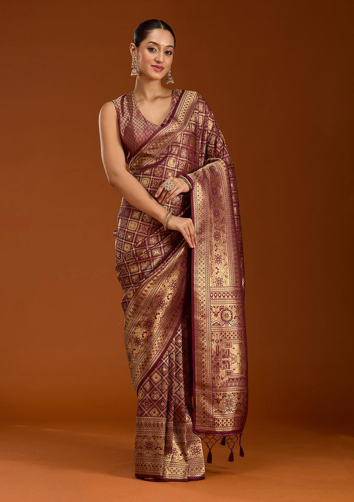 Maroon Zariwork Art Silk Saree-Koskii