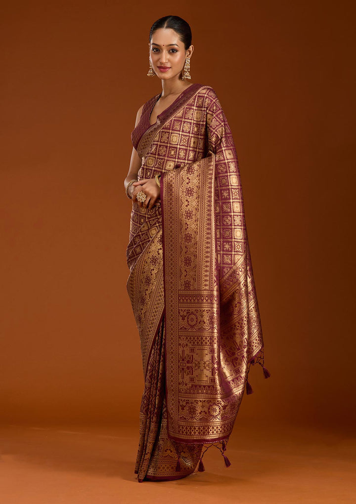Maroon Zariwork Art Silk Saree-Koskii