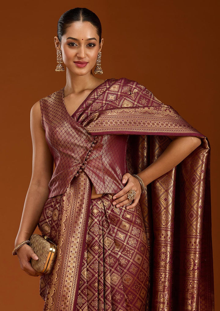 Maroon Zariwork Art Silk Saree-Koskii