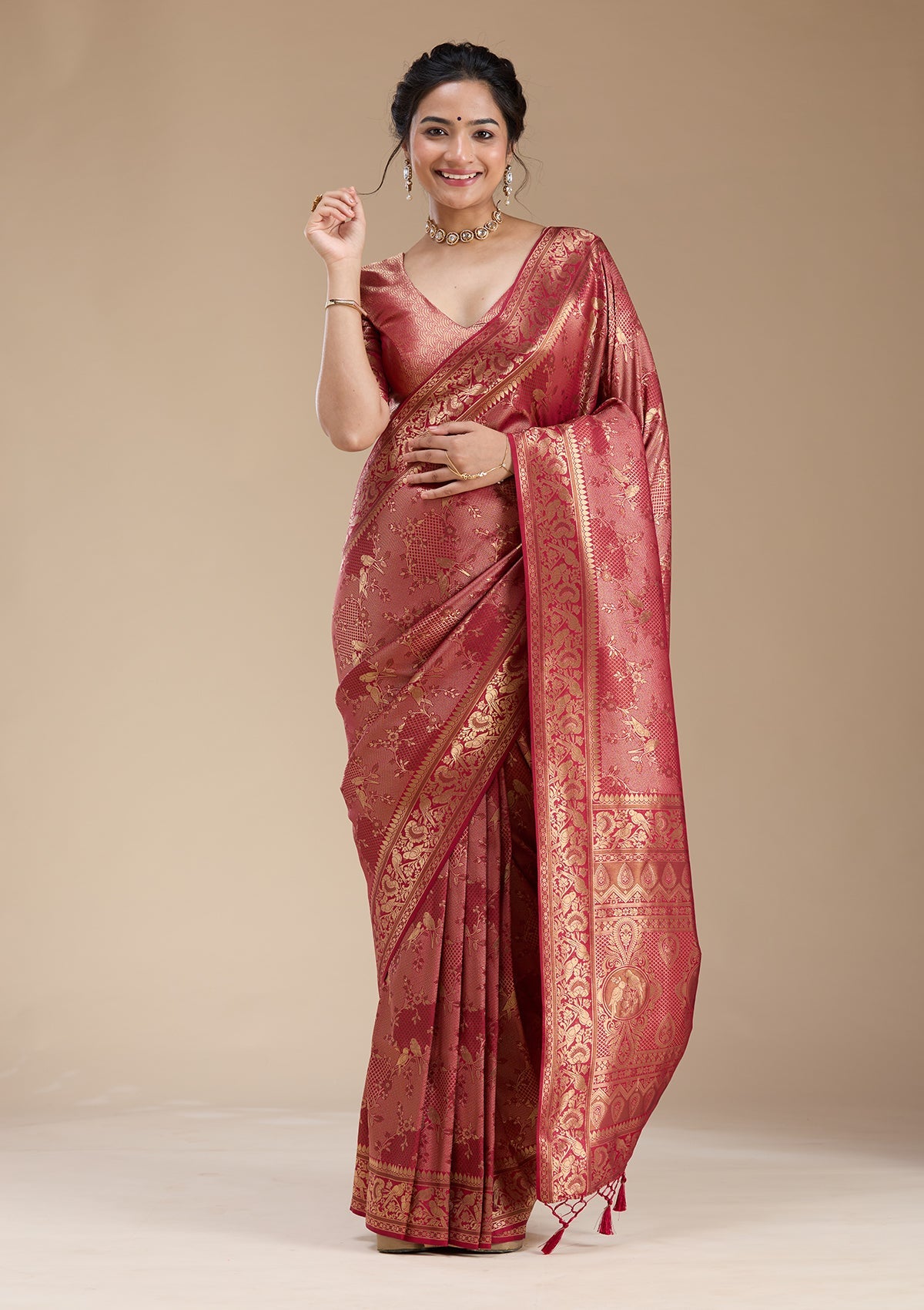 Maroon Banarasi Silk Saree-koskii