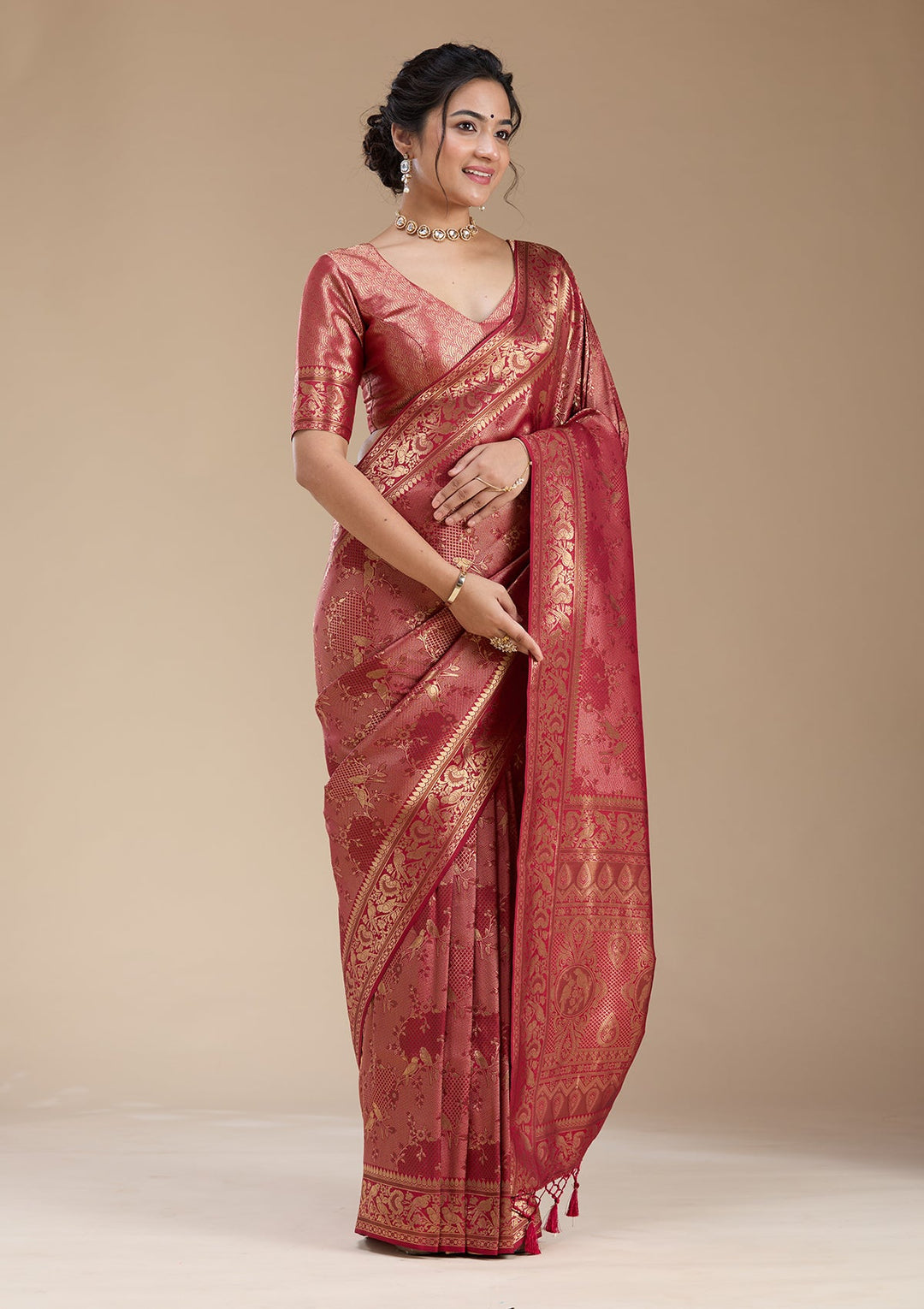 Maroon Banarasi Silk Saree-koskii