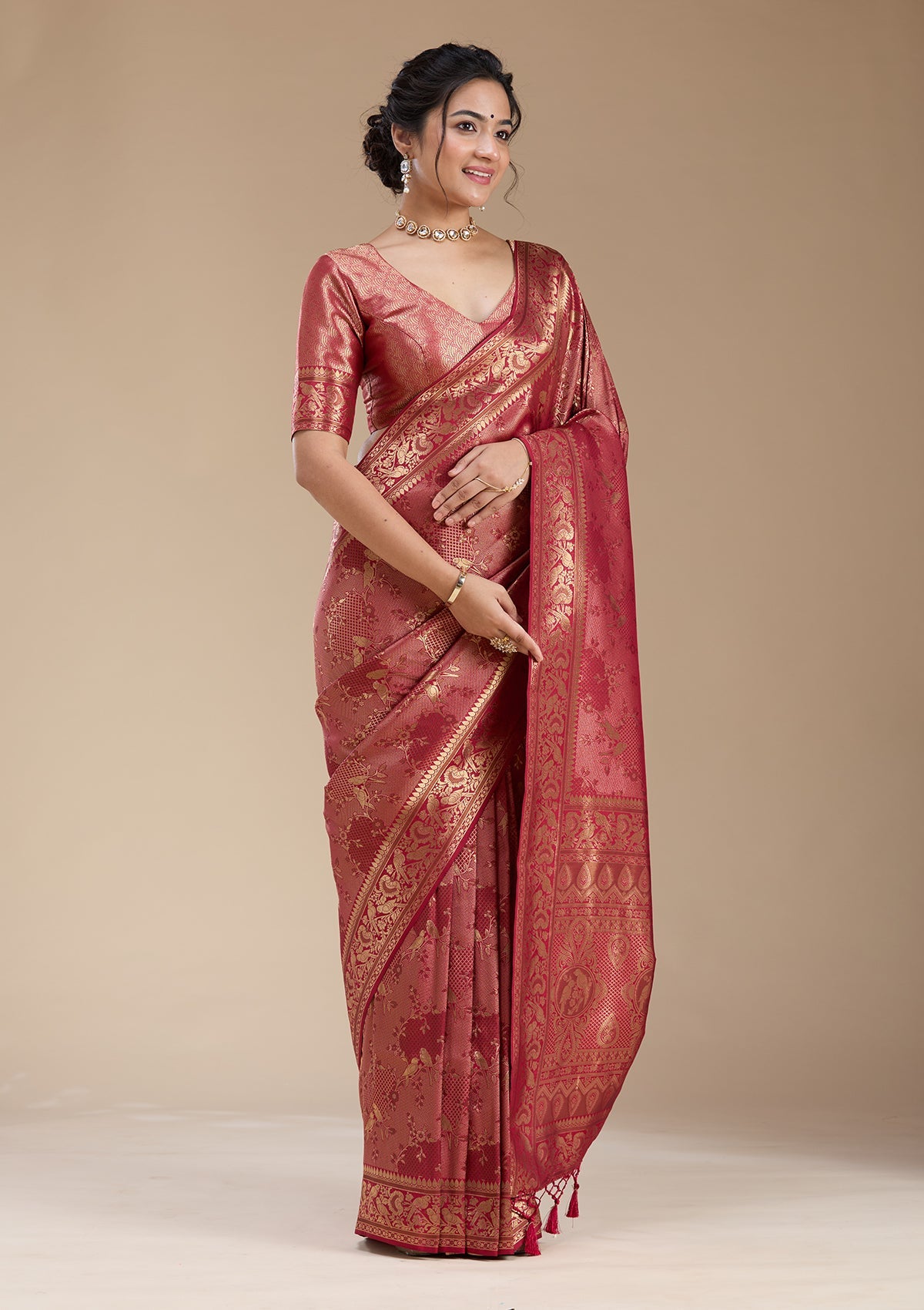 Maroon Banarasi Silk Saree-koskii