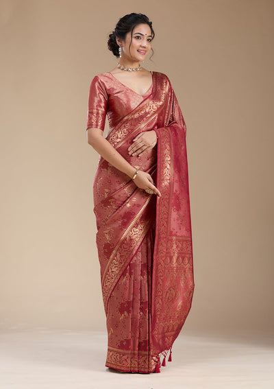Maroon Banarasi Silk Saree-koskii
