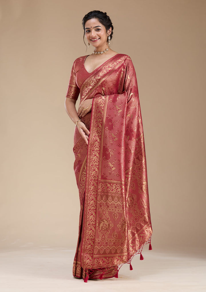 Maroon Banarasi Silk Saree-koskii