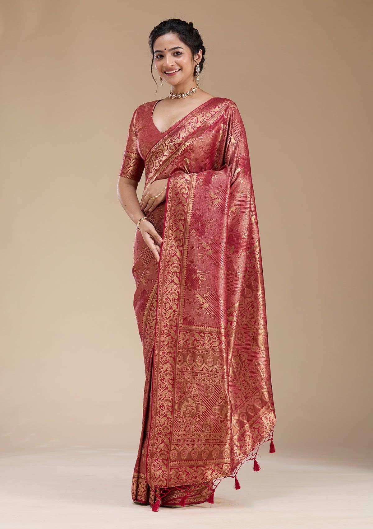 Maroon Banarasi Silk Saree-koskii