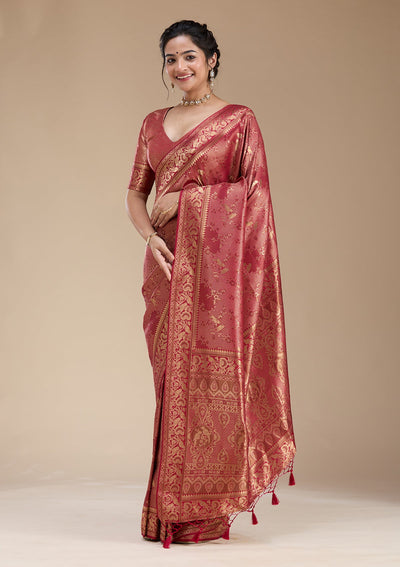 Maroon Banarasi Silk Saree-koskii