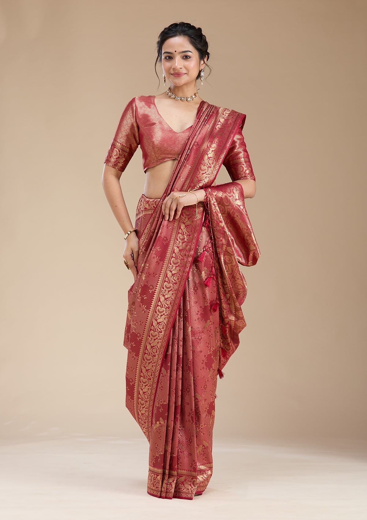 Maroon Banarasi Silk Saree-koskii