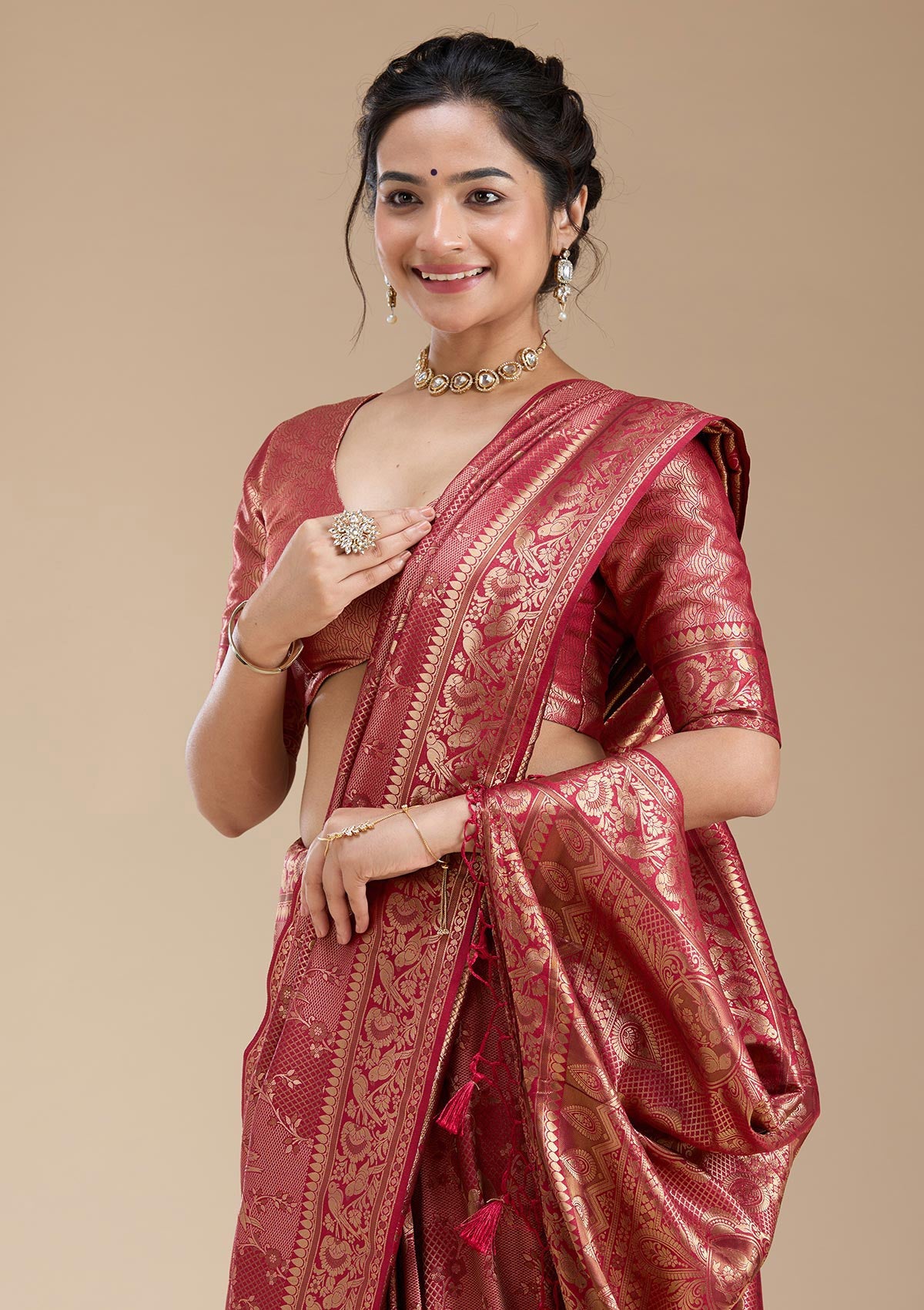 Maroon Banarasi Silk Saree-koskii