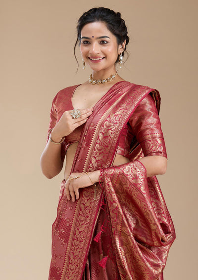 Maroon Banarasi Silk Saree-koskii