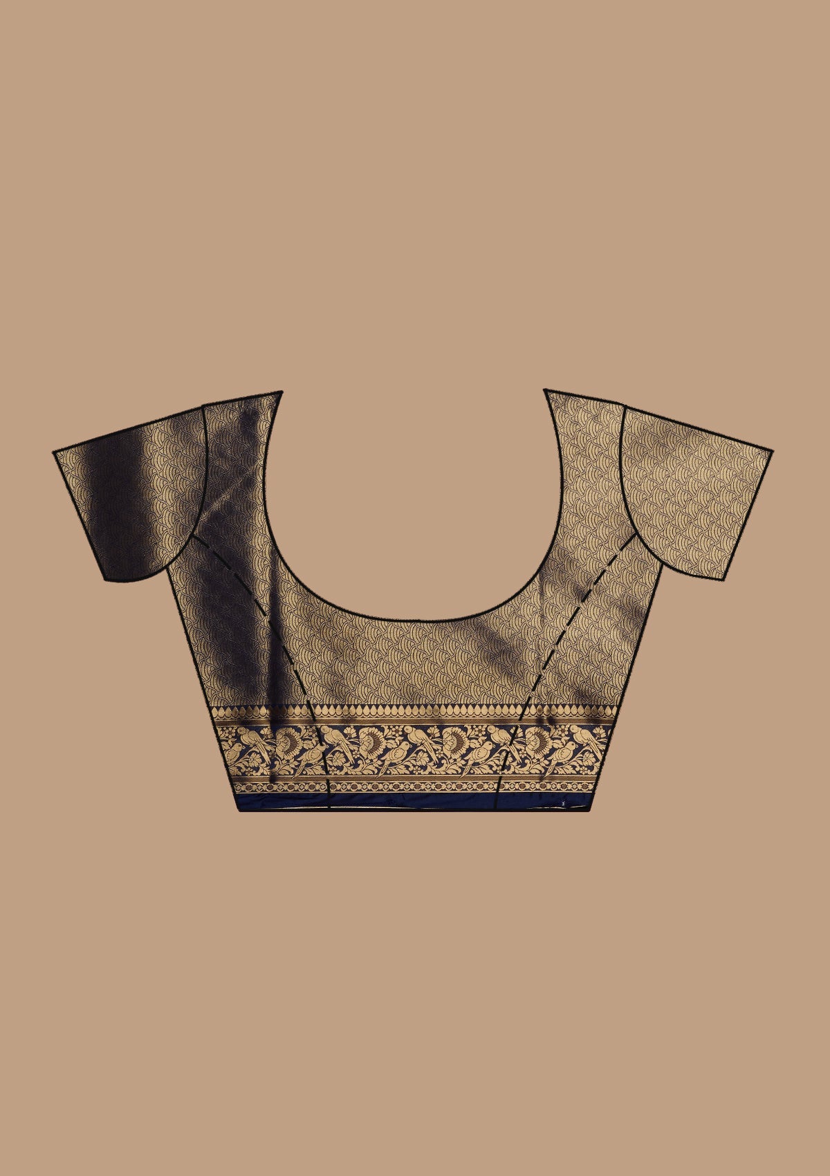 Navy Blue Banarasi Silk Saree-koskii