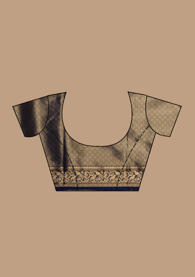 Navy Blue Banarasi Silk Saree-koskii