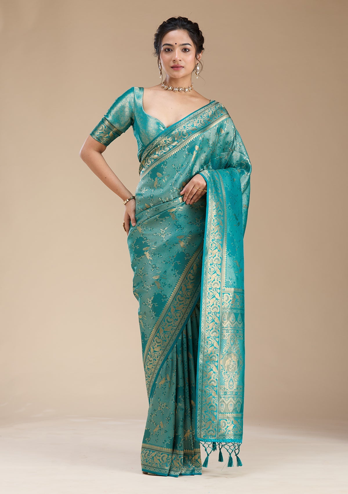 Peacock Green Banarasi Silk Saree-koskii