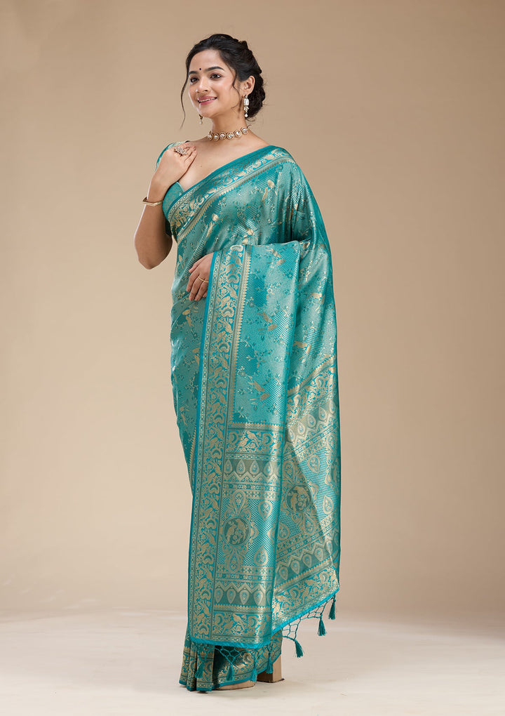 Peacock Green Banarasi Silk Saree-koskii