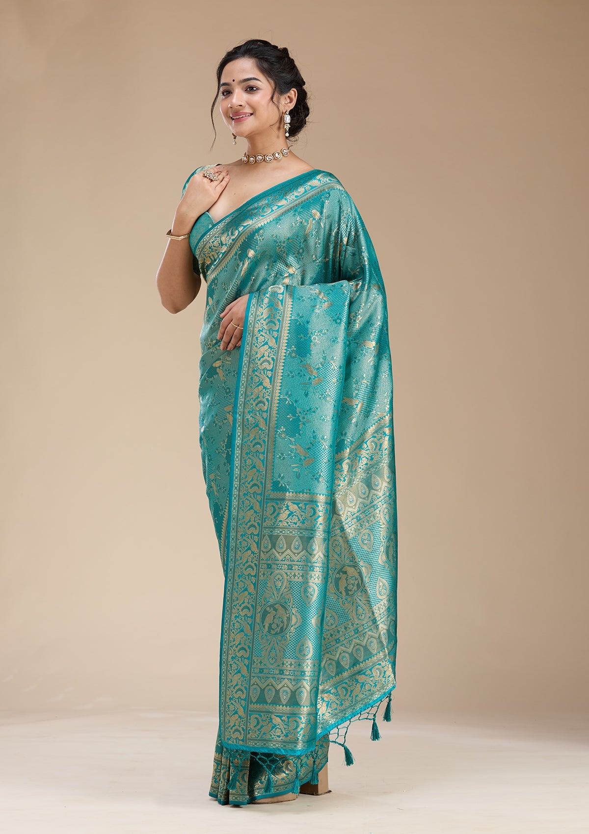 Peacock Green Banarasi Silk Saree-koskii