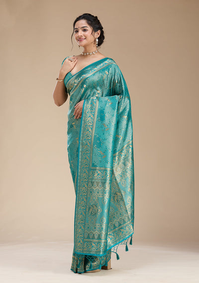 Peacock Green Banarasi Silk Saree-koskii
