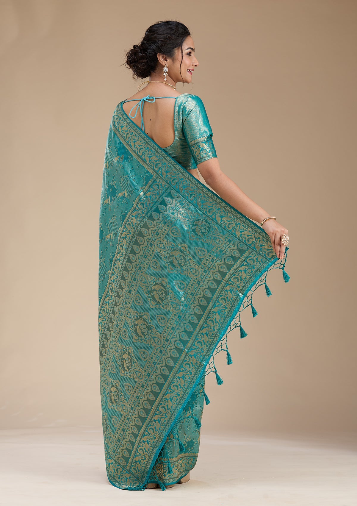 Peacock Green Banarasi Silk Saree-koskii