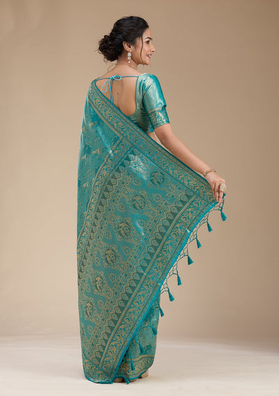 Peacock Green Banarasi Silk Saree-koskii