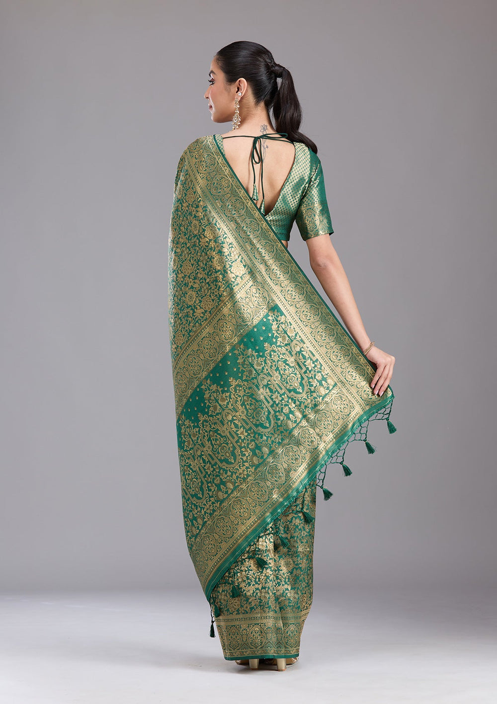 Bottle Green Zariwork Art Silk Saree-koskii