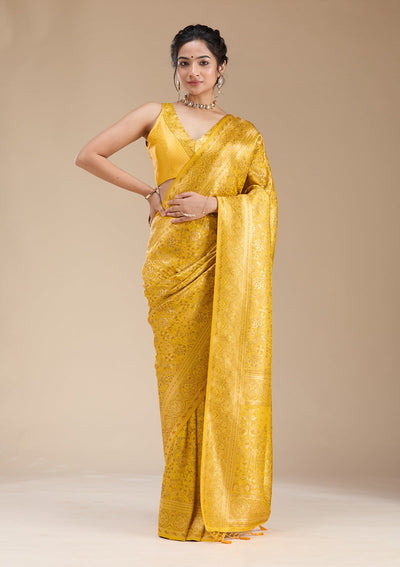 Mustard Banarasi Silk Saree-koskii